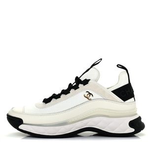 CHANEL Velvet Calfskin Mixed Fiber Ivory Sneakers